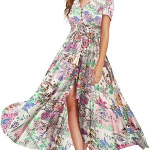 Button Up, Flowy, Floral Maxi Dress - Size Large